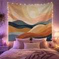 thumbnail image 2 of Stylized Waves Forming Layered Mountains with a Glowing Sun, Serene Abstract for Art Lovers, Modern Landscape Wall Decor, Housewarming Gift, Tapestry Wall Hanging for Bedroom and Living Room, 2 of 7