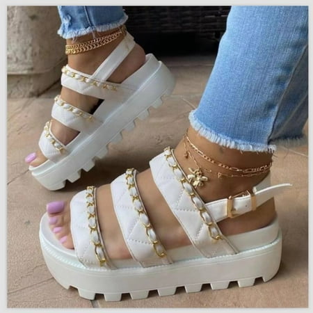 

Women s Slide Wedge Sandal-White-38