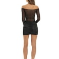 thumbnail image 6 of Women's Summer Strapless Dress Mesh Sheer Patchwork Strapless Long Sleeve Ruched Slim Mini Dress, 6 of 7