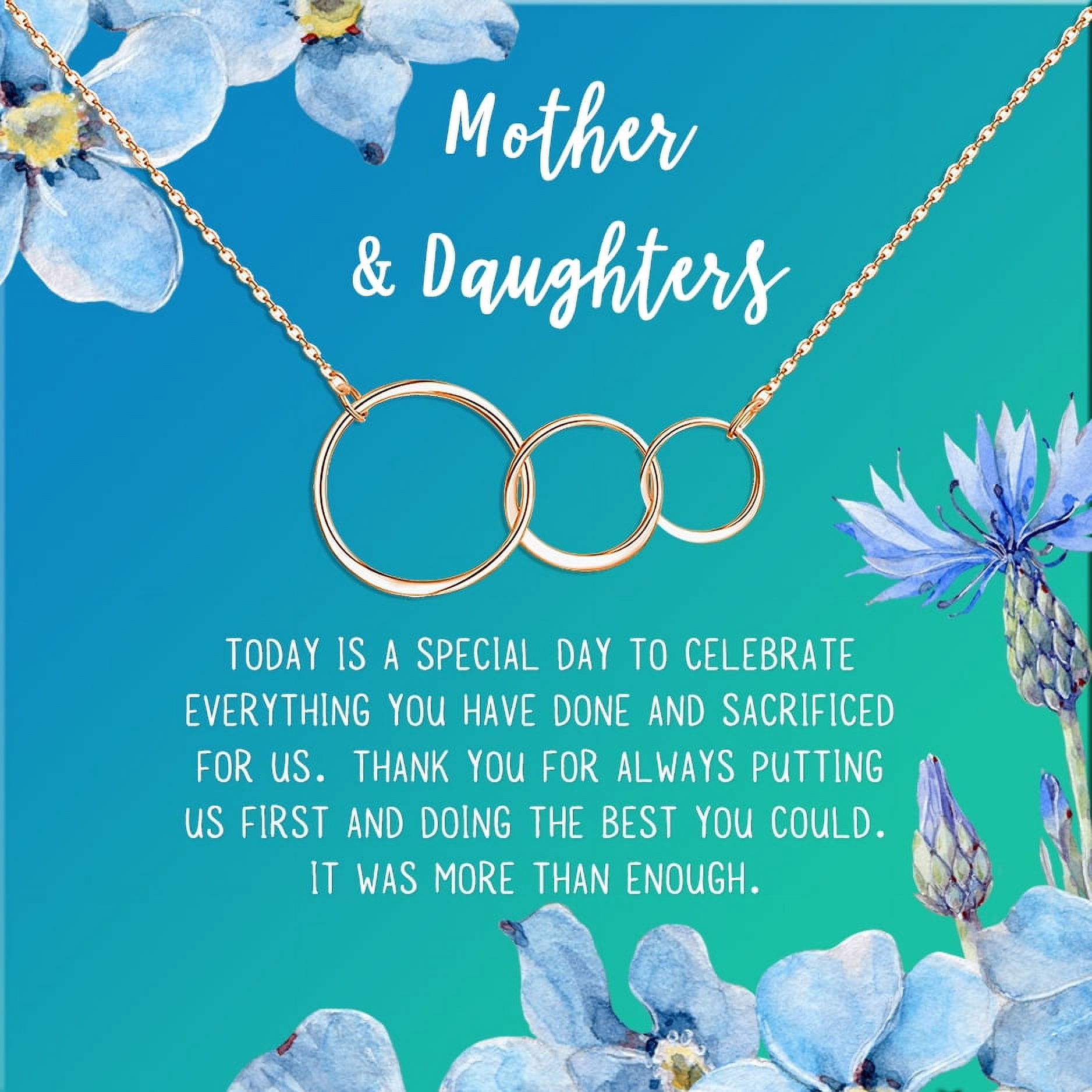 Mother and Daugther Mother's Day Gift, Mother's Day Gift from Daughter, Mother Day Gift Ideas, Necklace and Card Gift for Mom, Gift for Mom[Rose Gold Triple Infinity Ring,Blue-Green Gradient]