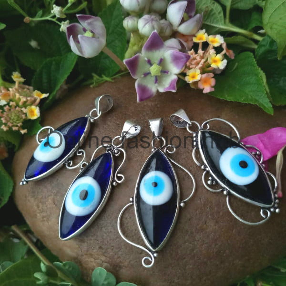 Evil Eye Gemstone 925 Sterling Silver Plated Handmade Pendant 5 pcs