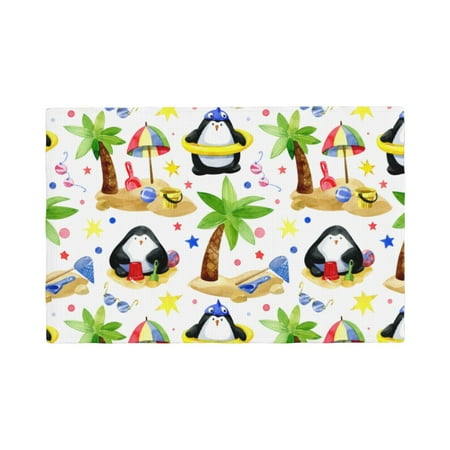 

Table Placemats Set of 4 - Penguins On The Beach 12x18 In Faux Linen Double Heat Resistant Place Mats Cloth Indoor/Outdoor Placemats Washable Table Mats for Dining Kitchen Party