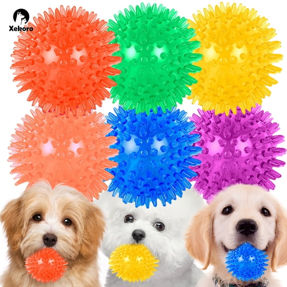 Xekoro Squeaky Dog Toy Balls (6 Colors) Puppy Chew Toys for Teething, Spikey Dog Balls for Medium, Large & Small Dogs, Durable Toys for Aggressive Chewers