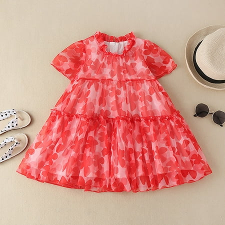 

Wiueurtly Toddler Girls Dress Summer Short Sleeve Fashion Floral Prints Small Fresh Style Dress Princess Dress Casual Dress Easter Girl Dress