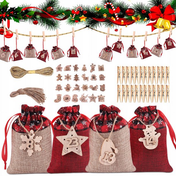 24 pcs diy calendario de navidad colgante bolsa de regalo conjunto