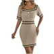 thumbnail image 1 of Vestido de Color Sólido Del Cuello de las Mujeres Botón de Punto Paquete Cadera Ajustado, Vestido de Moda Elegante para el Día Y el Trabajo, 1 of 6