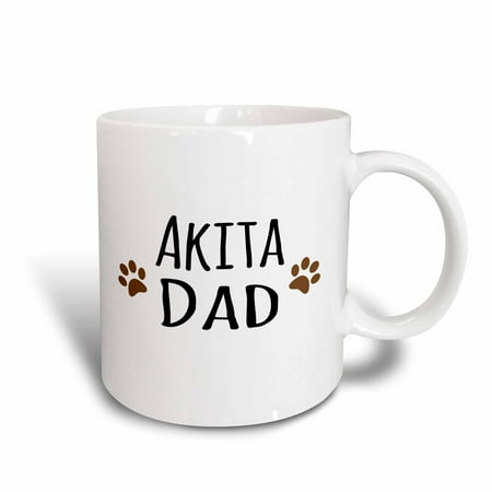 Akita Porcelain - 3dRose Akita Dog Dad with muddy brown paw prints - doggie by breed - doggy love lovers, Ceramic Mug, 11-ounce