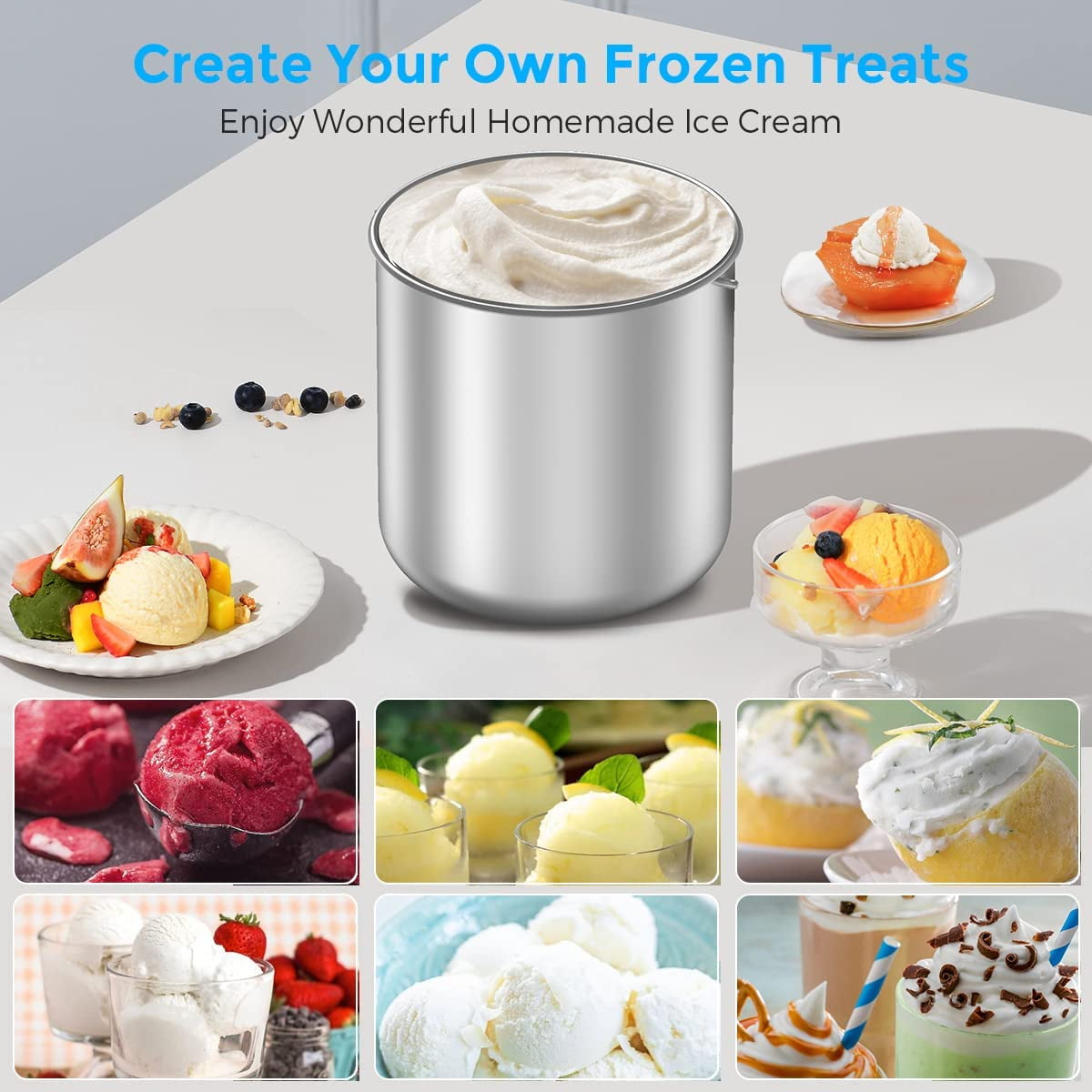 Electronic Ice Cream Makers, FOOING Homemade Ice Cream Machine 1.5 Quart  Gelato Sorbet Maker Frozen Yogurt Machine for Kids Home 