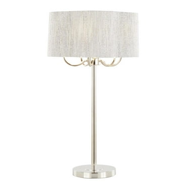 LumiSource Polished Nickel, Grey Linen Lily 30" Metal Table Lamp