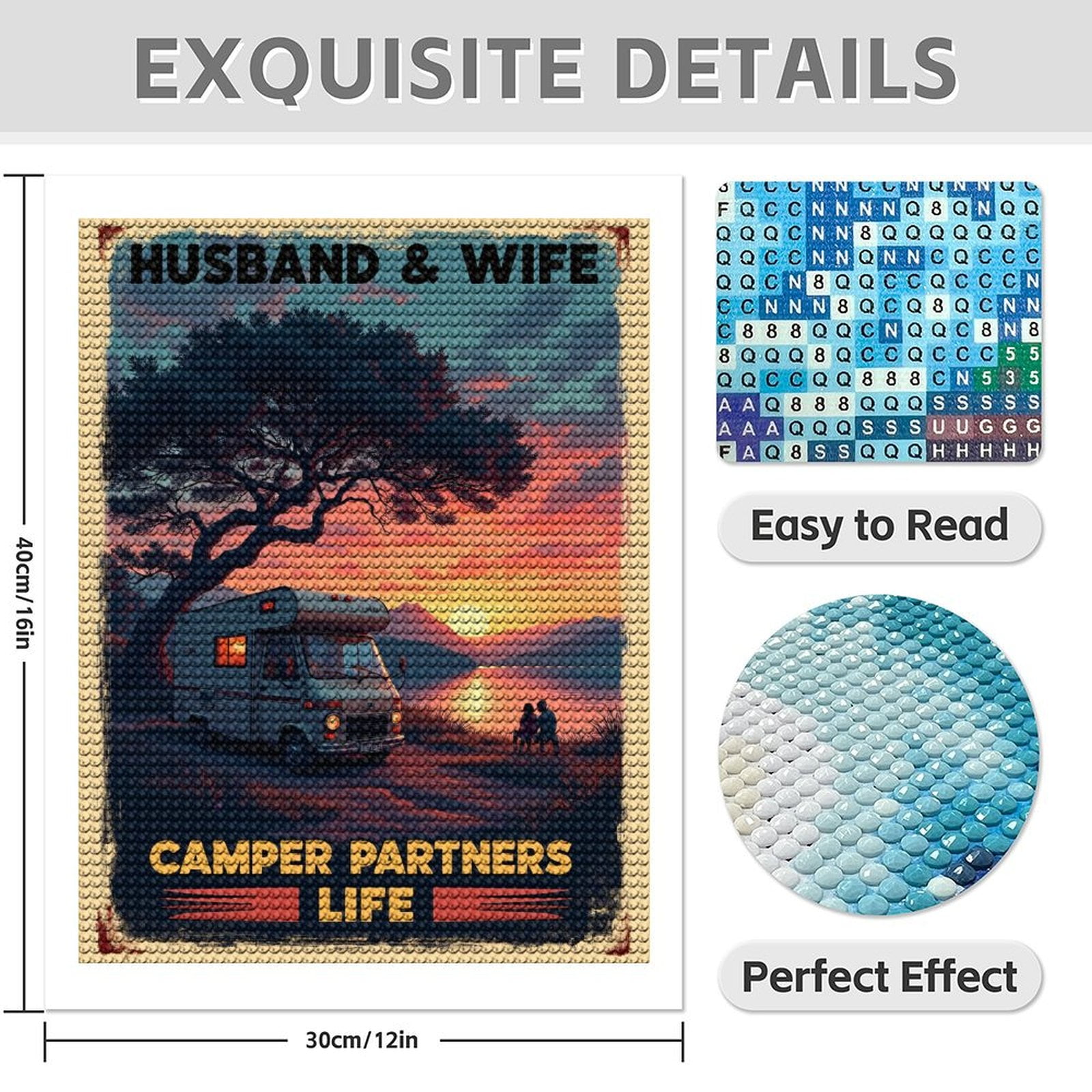 Diamond Art Kit for Adults, Sunset Camper Adventure Scene Diamond Painting for Adults Beginners, DIY Diamond Art Painting Kits, 5D Diamond Painting Crafts for Home Decor 12x16 Frameless