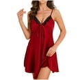 thumbnail image 3 of Fartey Spaghetti Strap Nightdress for Women Sexy Lace V Neck Nightgowns Soft Comfy Sleeveless Sleep Dress Short Chemise Sleepwear Red S, 3 of 9
