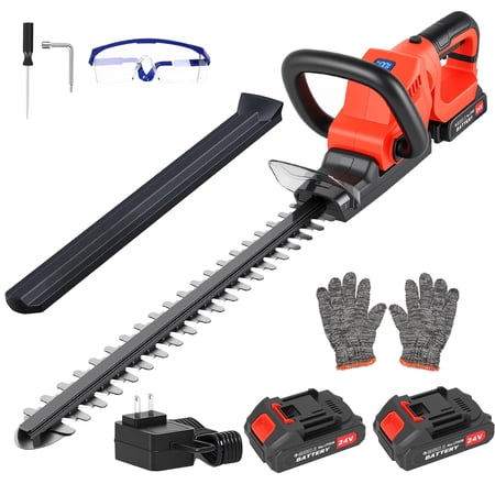 22" Cordless Hedge Trimmer with 180° Rotatable Head, 21V Electric Bush Trimmer with 2 x 2000mAh Batteries, 1000W 24000r/min Motor, 65Mn Steel Blade for Garden Yard, Red