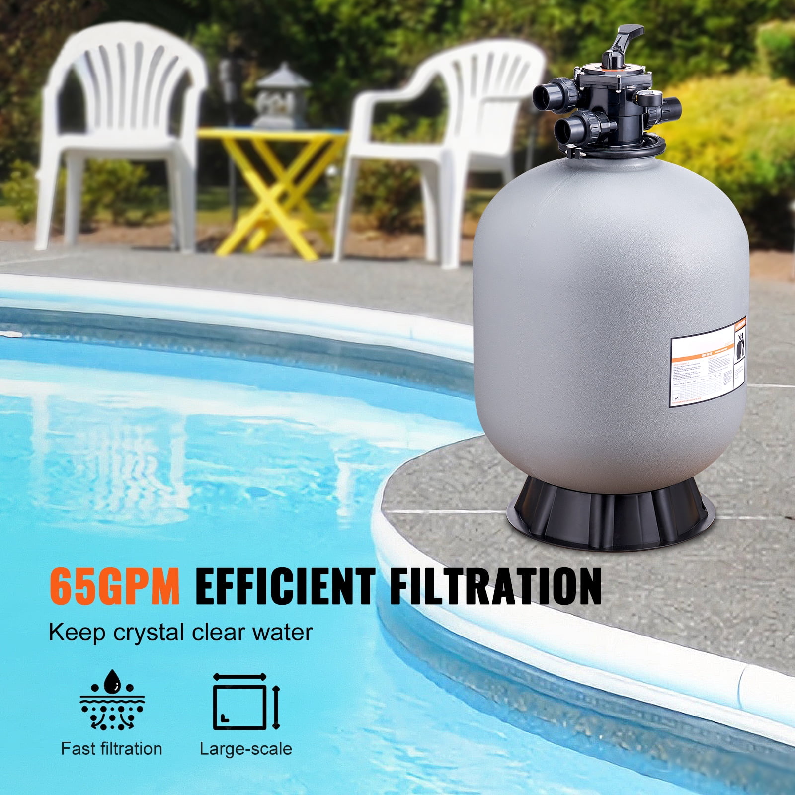 KFFKFF 24" Sand Pool Filter, 3900 GPH Flow Speed, 7 Modes Functional Sand Filter System, Suitable for Above Ground Pools and Inground Pools up to 39,000 Gallons