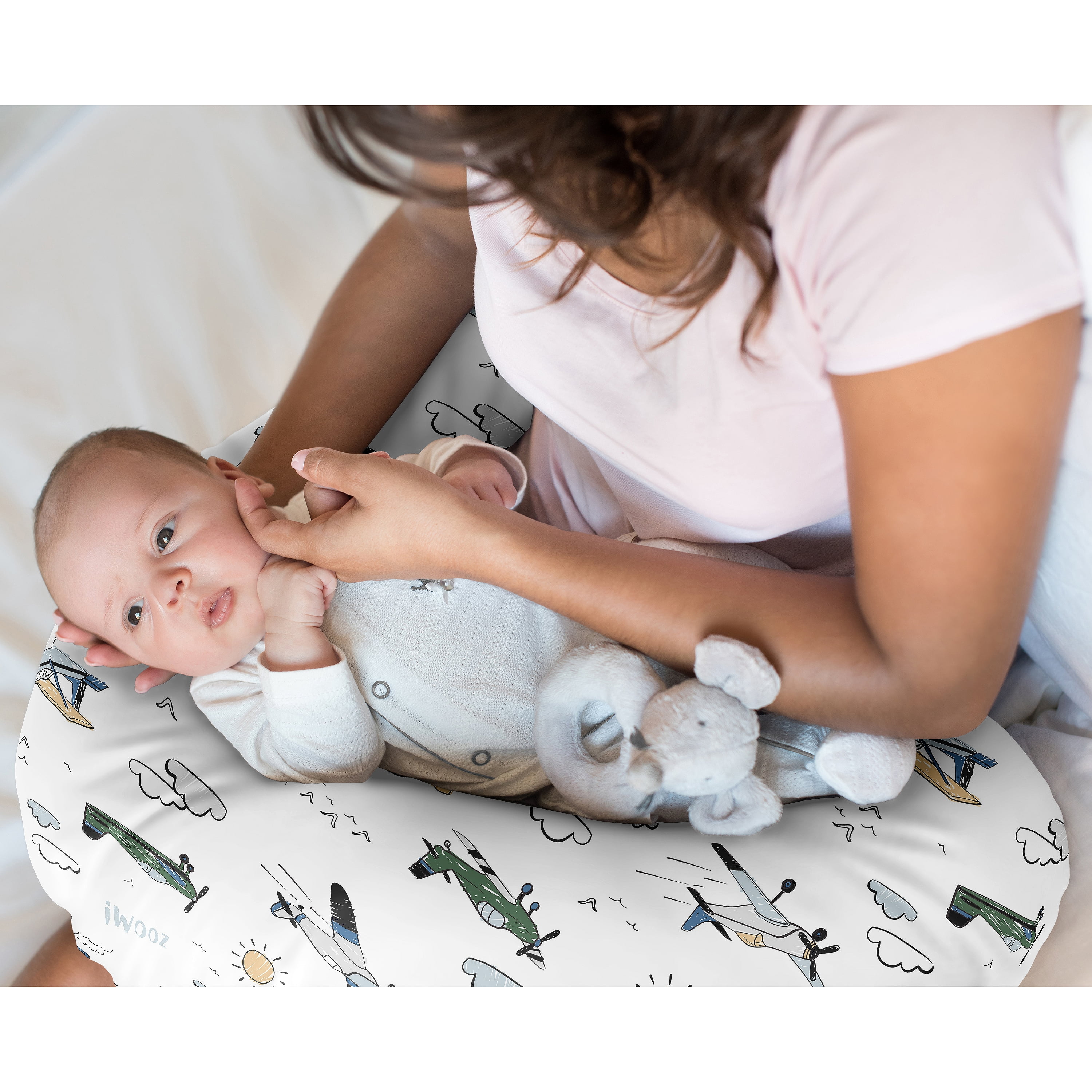 Sweet Jojo Designs Airplane Green and Blue Boy Nursing Pillow Cover Case (Pillow Not Included)