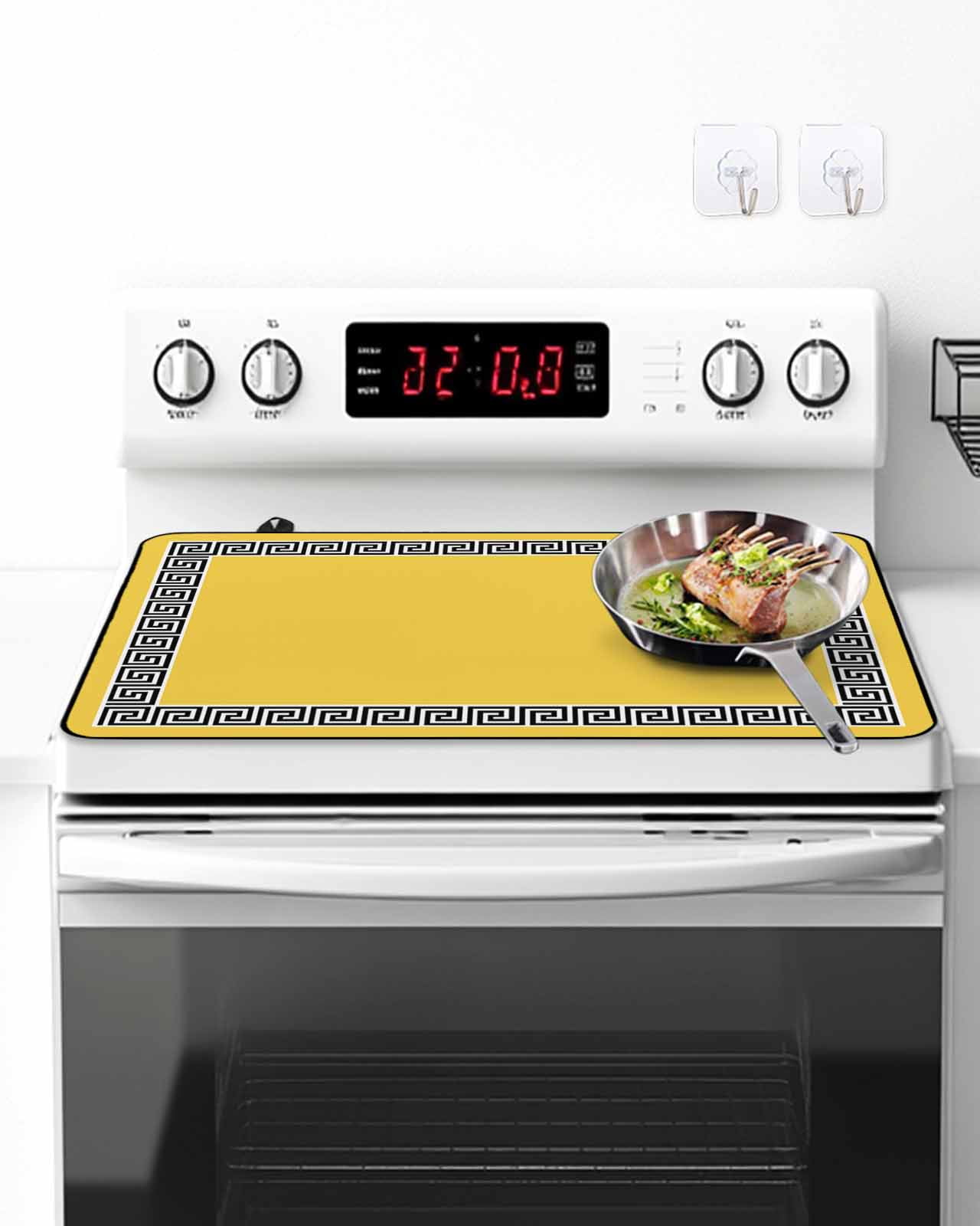 Stove Top Covers for Electric Stove, Yellow Glass Stovetop Cover Protector, Black White Modern Geometric Abstract Art Induction Cooktop Protector Oven Mat for Kitchen Countertop 24"x21"