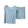 thumbnail image 2 of Bixock Pajamas Set for Women 2 Piece Loungewear Set Short Sleeve Top And Shorts Solid Color Loose Thin Knit Indoor Homewear Sleepwear Women Clothings, 2 of 4
