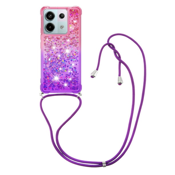 Funda para Xiaomi Redmi Note 13 Pro 5G Brillantina Líquida Divertida Reluciente y con Cristales en Movimiento Cuerpo Cruzado con Cordón Ajustable