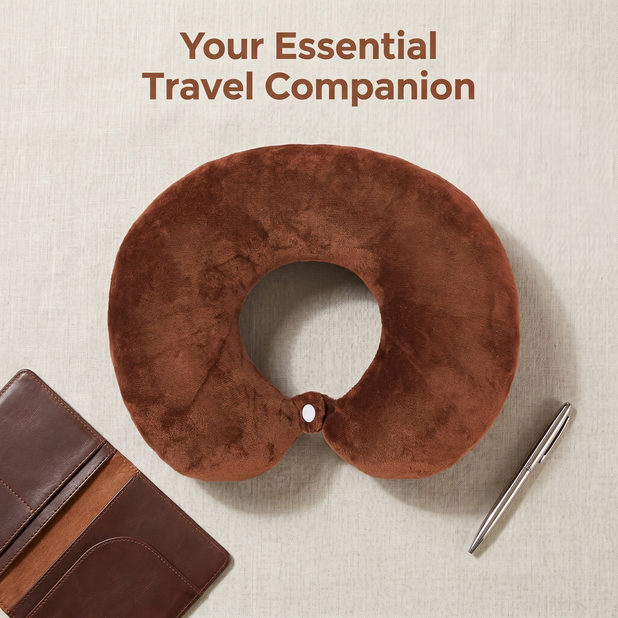 Unique Bargains PP Cotton Travel U Shape Neck Pillow for Office Naps Brown 11"x11"