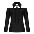 thumbnail image 5 of Ounisa Women's Bow Tie Neck Long Sleeve Off Shoulder Buttton Cuff Chiffon Elegant Blouse, 5 of 9