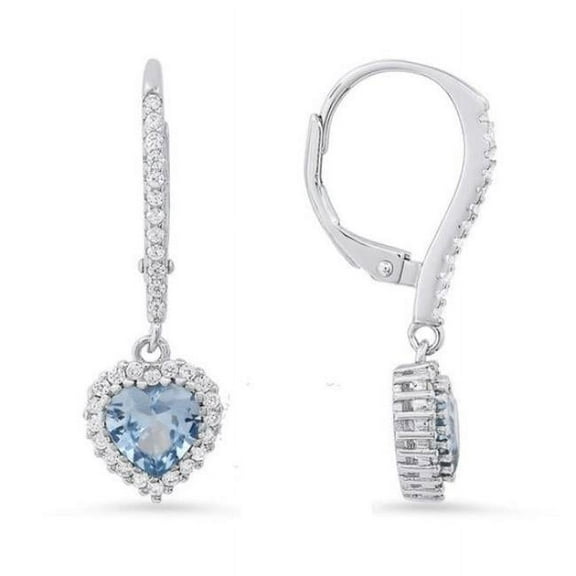 212 Main 04-118AQ-DSE Womens Sterling Silver Heart-Cut Aquamarine Cubic Zirconia Halo Leverback Earrings