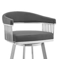 thumbnail image 4 of Lif 29 Inch Swivel Barstool Chair, Slatted Arms, Steel, Gray Faux Leather - Saltoro Sherpi, 4 of 5