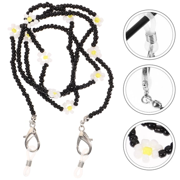 LULULION Decorative Black Glasses Chain with Daisy Beads for Eyeglasses and Sunglasses