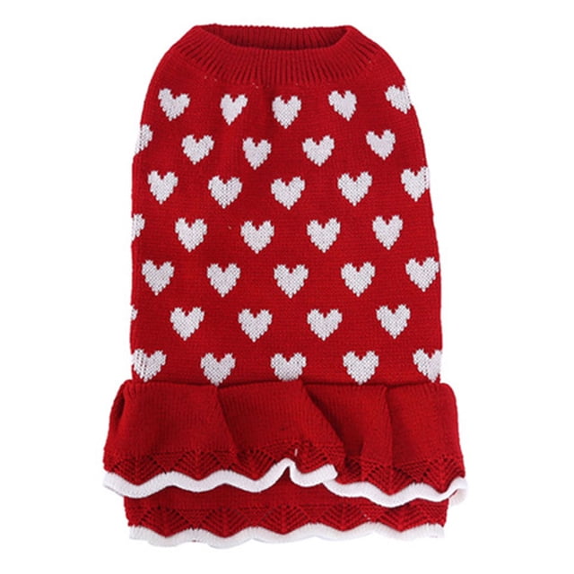 Suéteres largos para perros y mascotas, vestido de punto, jersey de cuello alto, suéter cálido para cachorros de invierno, vestidos largos (corazón rojo),