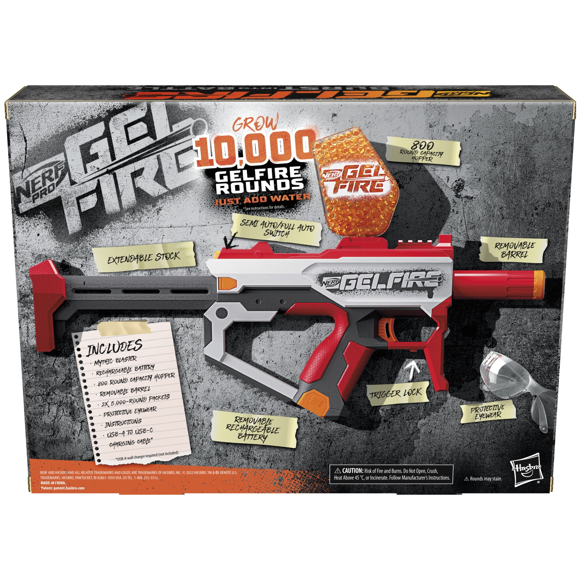 Nerf Pro Gelfire Mythic Water Beads Gel Blaster with 10,000 Rounds and Rechargeable Battery for Outdoor Games Ages 14 and Up