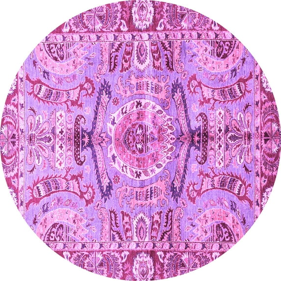 Ahgly Company Indoor Round Abstract Purple Modern Area Rugs, 3' Round