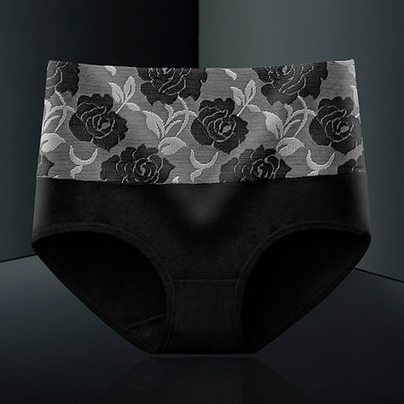 Hamky Womens Underwear Cotton Underwear High Waist Leak Proof Leak Proof Underwear For Women Briefs Plus Size Hipster Panties High Waisted Underwear Black 5XL