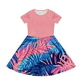 thumbnail image 5 of Robe Fille Enfants Filles Été Colorée Feuille Imprimé Floral Col Rond Manche Courte Robe Décontractée Robe Enfant Fille Rose 5 Ans-6 Ans, 5 of 5