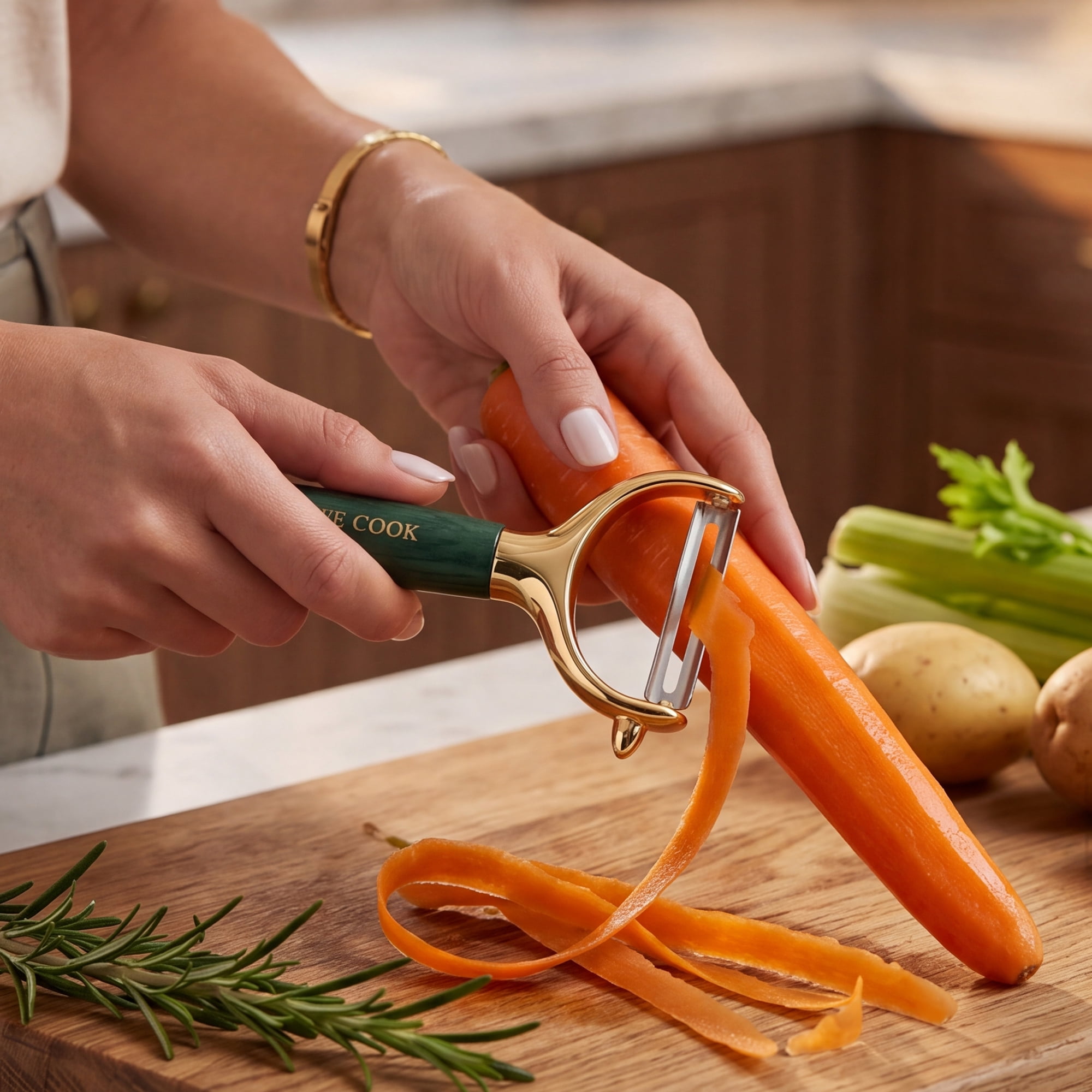 Unique Bargains Stainless Steel Ergonomic Peeler with Hang Handle Gold Green 6.6" x 2.8"