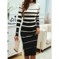 thumbnail image 5 of Female Fashion Striped Dress Long Sleeve Crew Neck Bodycon Midi Ribbed Knit Slim Fit Sweater Dress White XL, 5 of 7