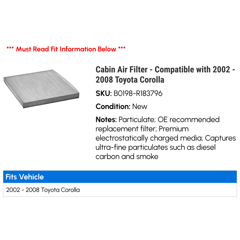 ACB ZONE 1 x Cabin Air Filter for 2003 2004 2005 - 2008 Toyota Corolla Matrix L4 1.8L, OEM Cabin Air Filter Replacement (CF10133