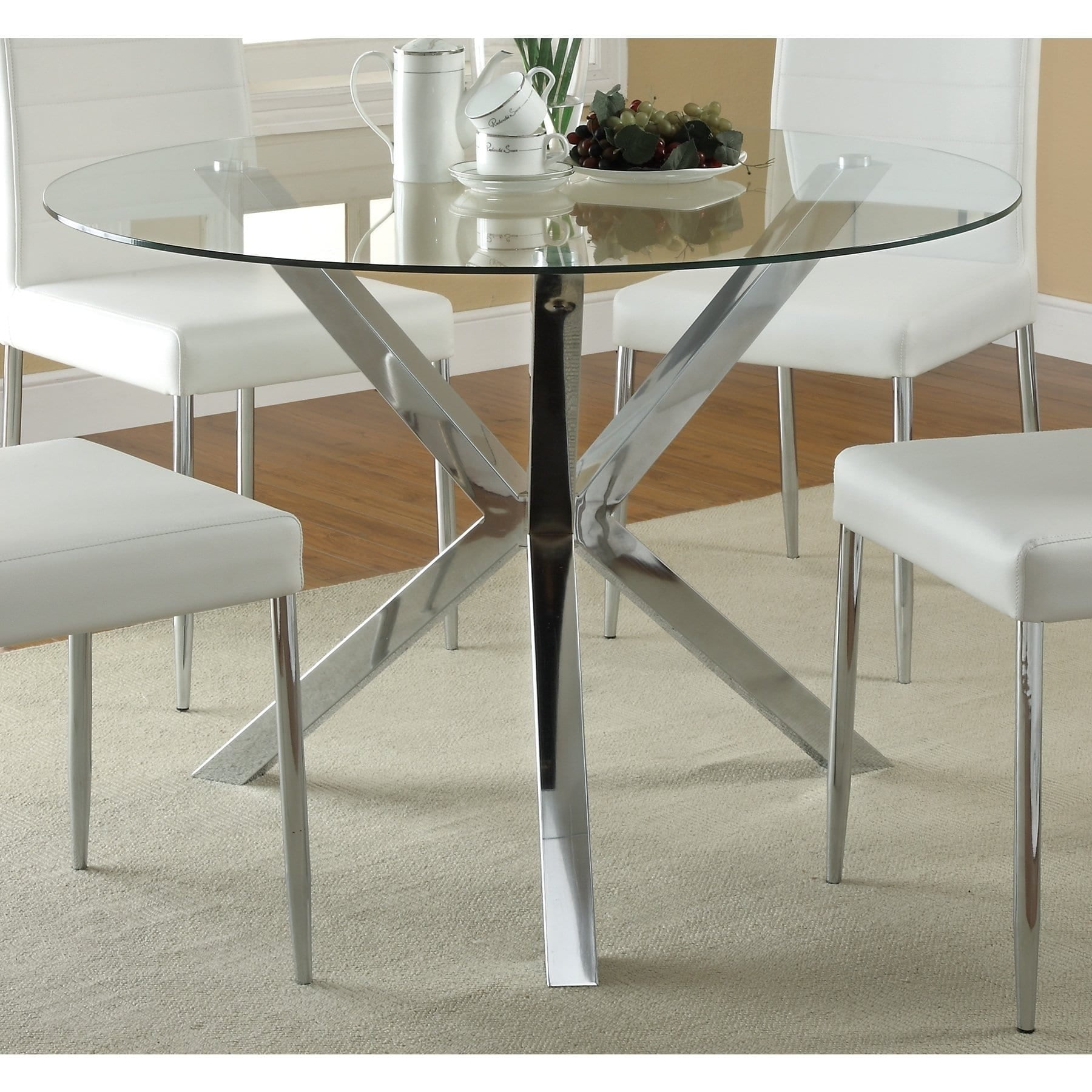 Round Dining Table Contemporary Fairiefeet Coaster Vance Contemporary Gl Top Round Dining Table In Chrome