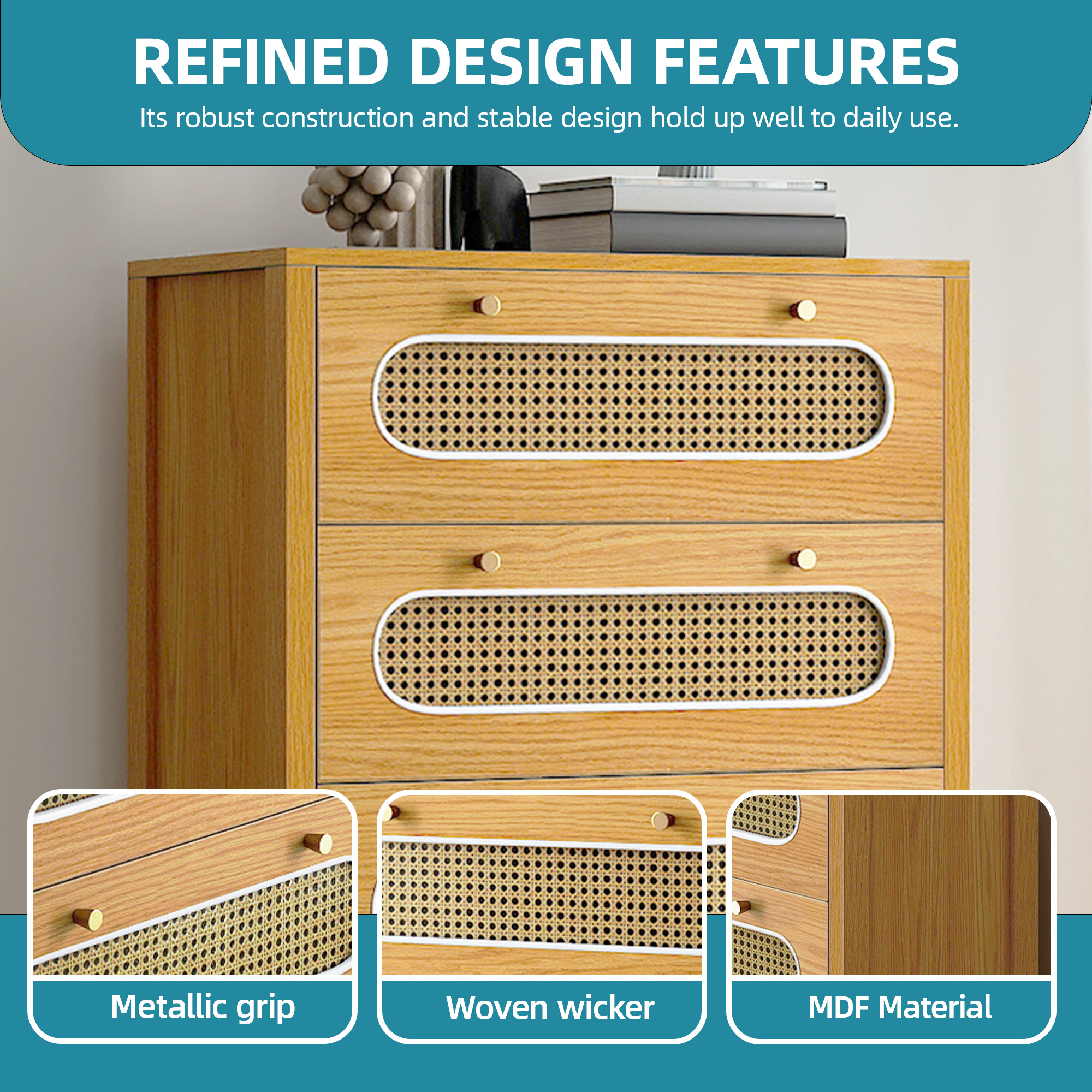 Uforic 5-Drawer Wood Dresser with Anti-tip Device for , Boho Vertical Chest of Drawers, Oak