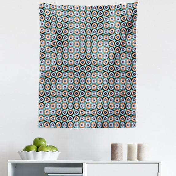 Moroccan Tapestry, Mosaic Circular Pattern Arrow Shapes Marrakech Inspired Design Abstract Motifs, Fabric Wall Hanging Decor for Bedroom Living Room Dorm, 5 Sizes, Multicolor, by Ambesonne