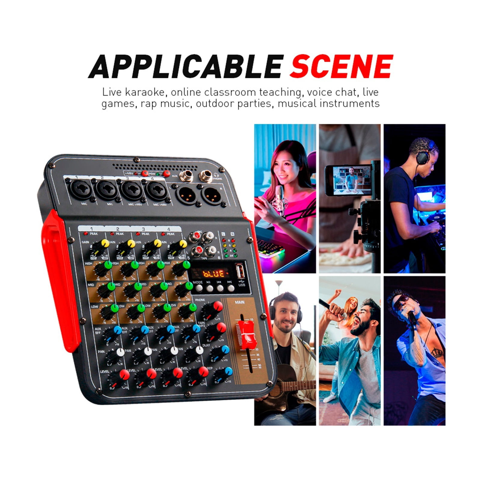 Mixer DJ Consoler 6 Channel DM4 With 48V Phantom, Bluetooth , USB To Recording , Sound Mixing Console ,Easy to Operate