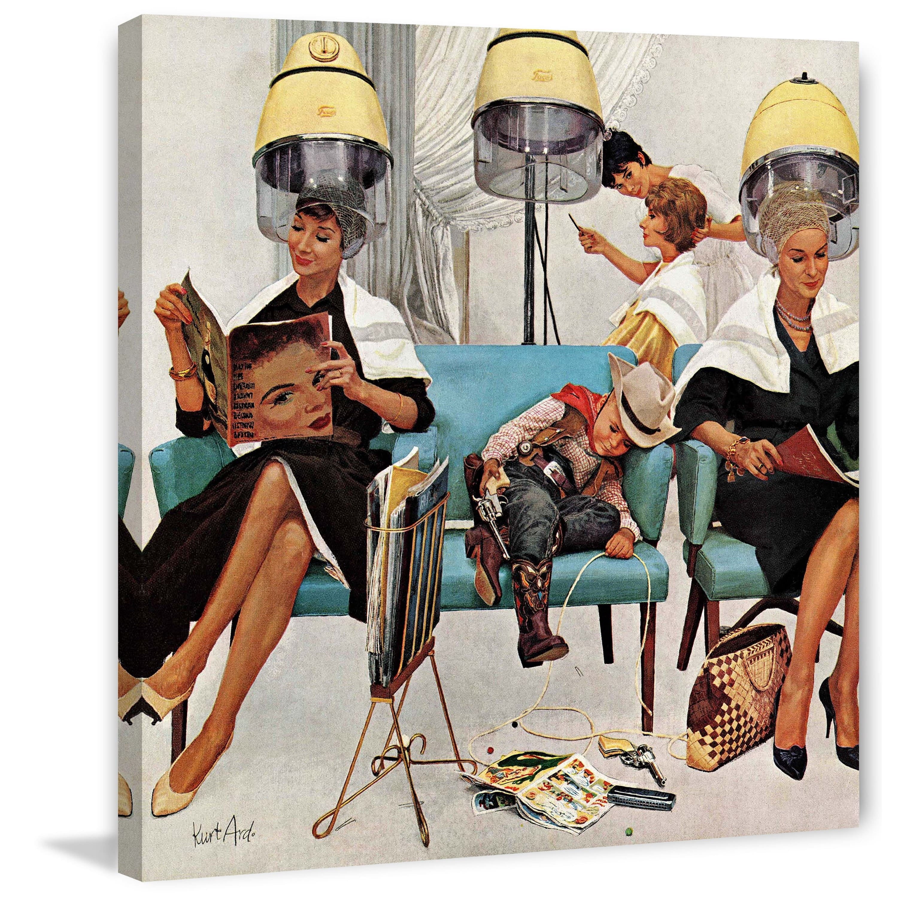 Marmont Hill "Cowboy Asleep in Beauty Salon" by Kurt Ard Painting Print on Canvas