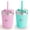 Green and Pink, variant on PopYum 9oz Insulated Stainless Steel Kids’ Cups with Lid and Straw, 2-Pack, Orange, Blue