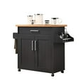 thumbnail image 1 of Hodedah Wheeled Kitchen Island with Spice Rack and Towel Holder, Black/Beech, 1 of 5