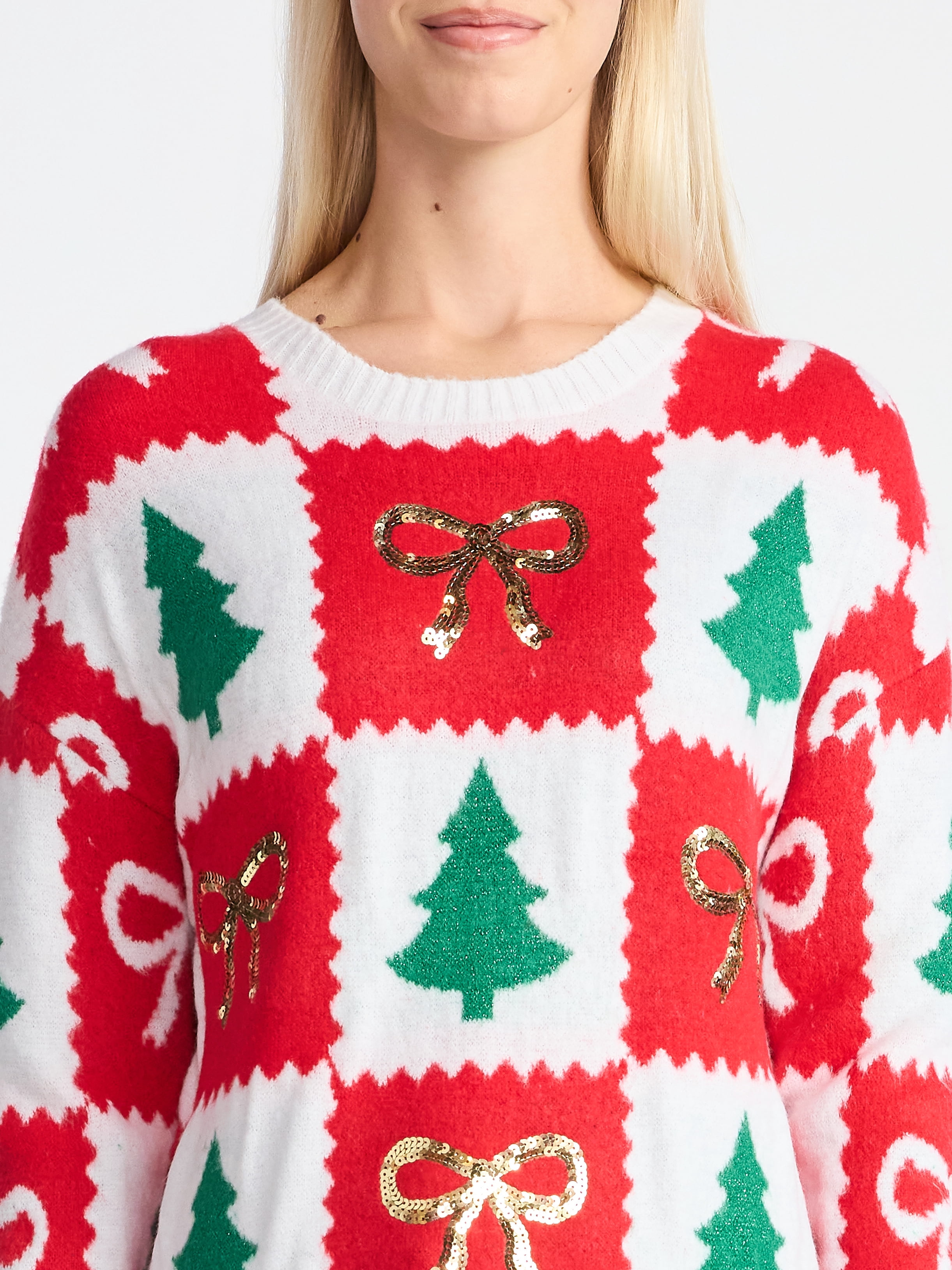 Holiday Time Women's Embellished Pullover Christmas Sweater, Midweight, Sizes XXS-XXXL