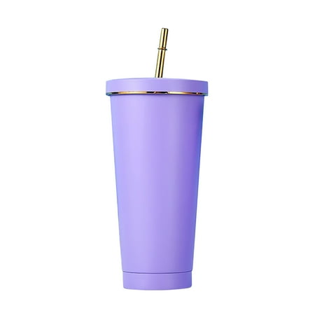 

Double Layer Stainless Steel Portable Edged Insulation Cup Creative Straw Cup Durable Paint 500ML Mark Cup Set