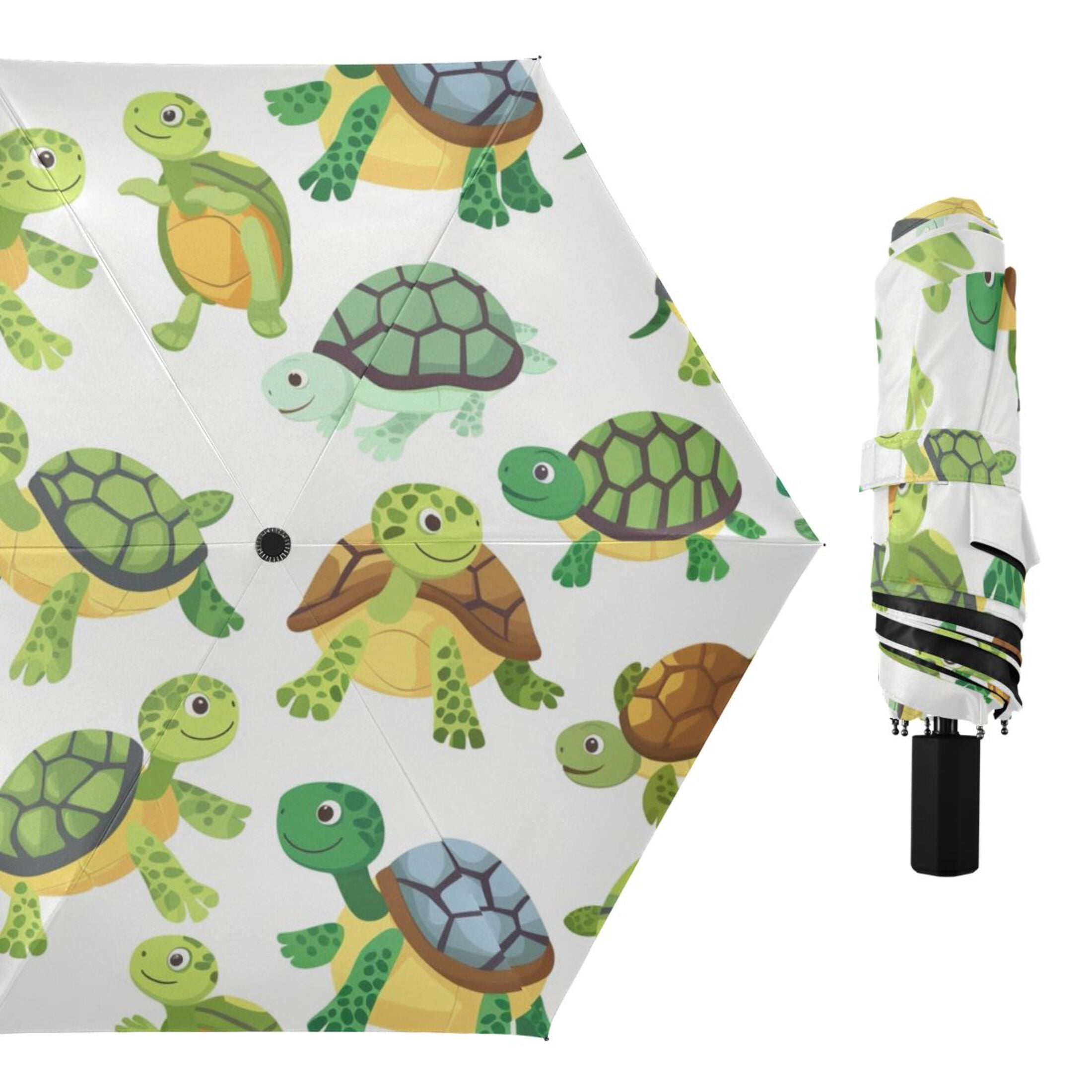 Cute Turtles UPF 50+ Compact Folding Umbrella for Rain Windproof Travel Umbrella Lightweight Packable