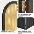 thumbnail image 4 of 4 Panel Room Divider and Folding Privacy Screen, 5.6 Ft Foldable Double Hinged Rattan Partition, Hand-Woven Rattan Room Divider Portable Wood Freestanding Wall Divider for Room Separation - Black, 4 of 18