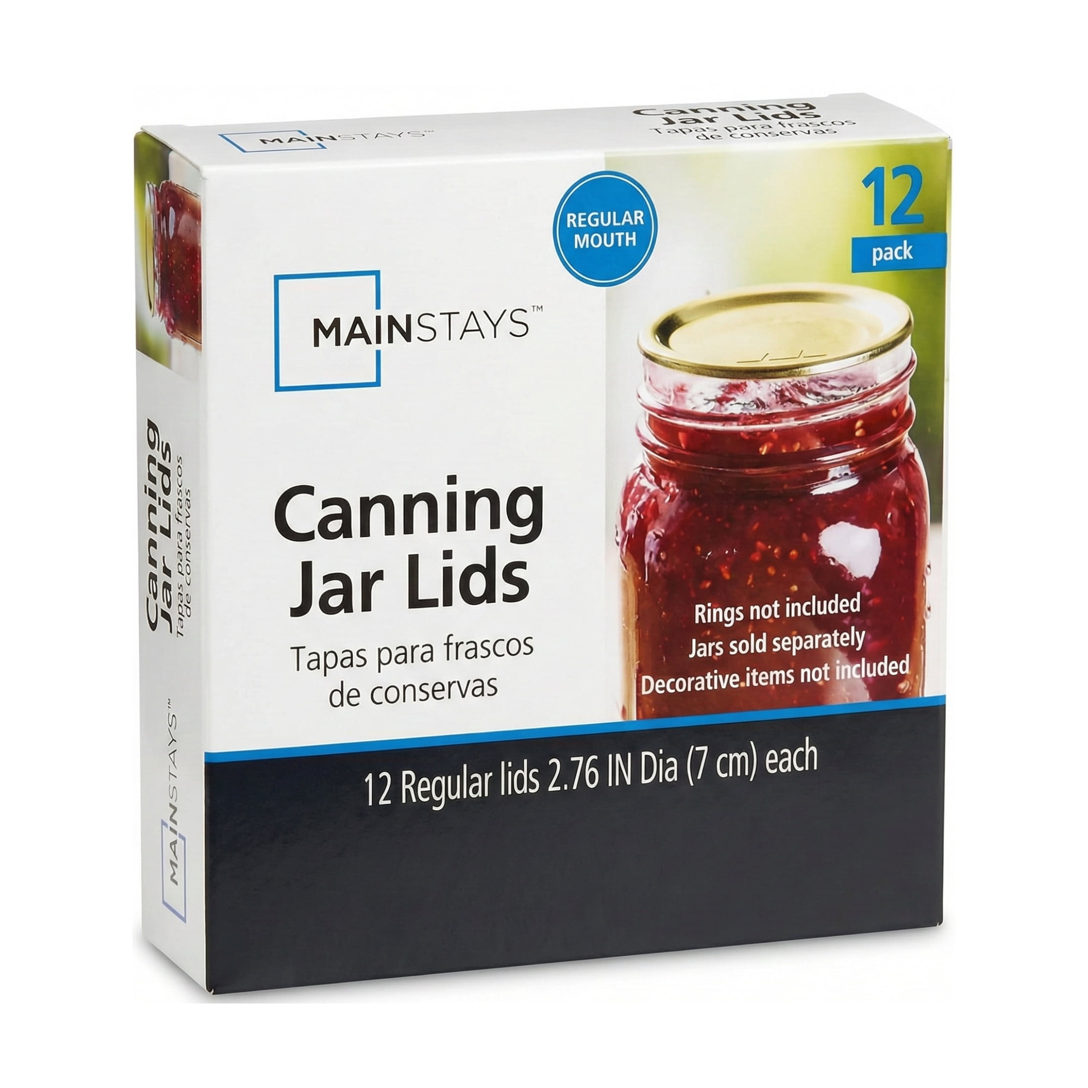 Mainstays 12-Pack Canning Jar Lids - Regular Mouth, One-Piece Replacement Mason Jar Lids for Canning and Preserving, Fits All Brands Regular Mouth Mason Jars