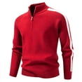 thumbnail image 2 of APEXFWDT Men's Quarter-Zip Sweater Casual Color-Block Raglan Sleeve Knitted Pullover Stand-Collar Sweater Top for Daily Commute,XL,Red, 2 of 4