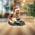 thumbnail image 5 of A rotating acrylic ornament featuring Stevie Nicks of Fleetwood Mac in a Santa hat playing guitar surrounded by flowers and Christmas figures on a white background, 5 of 7