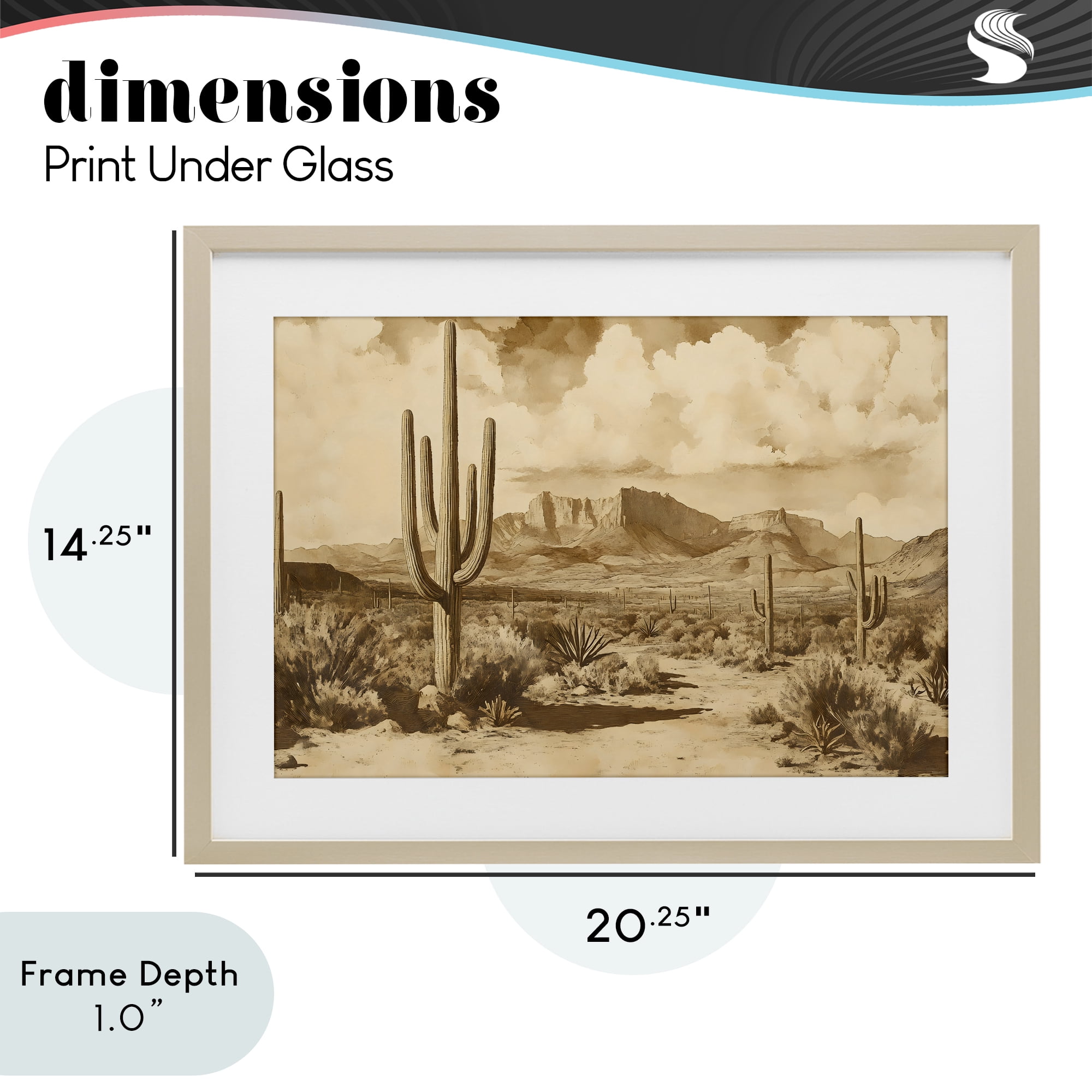 Stupell Industries Vintage Desert Peaks with Saguaro Birch Framed Print Under Glass, design by Franklyn Gregory