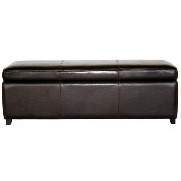Wholesale Interiors Dark Brown Full Leather Storage Bench Ottoman
